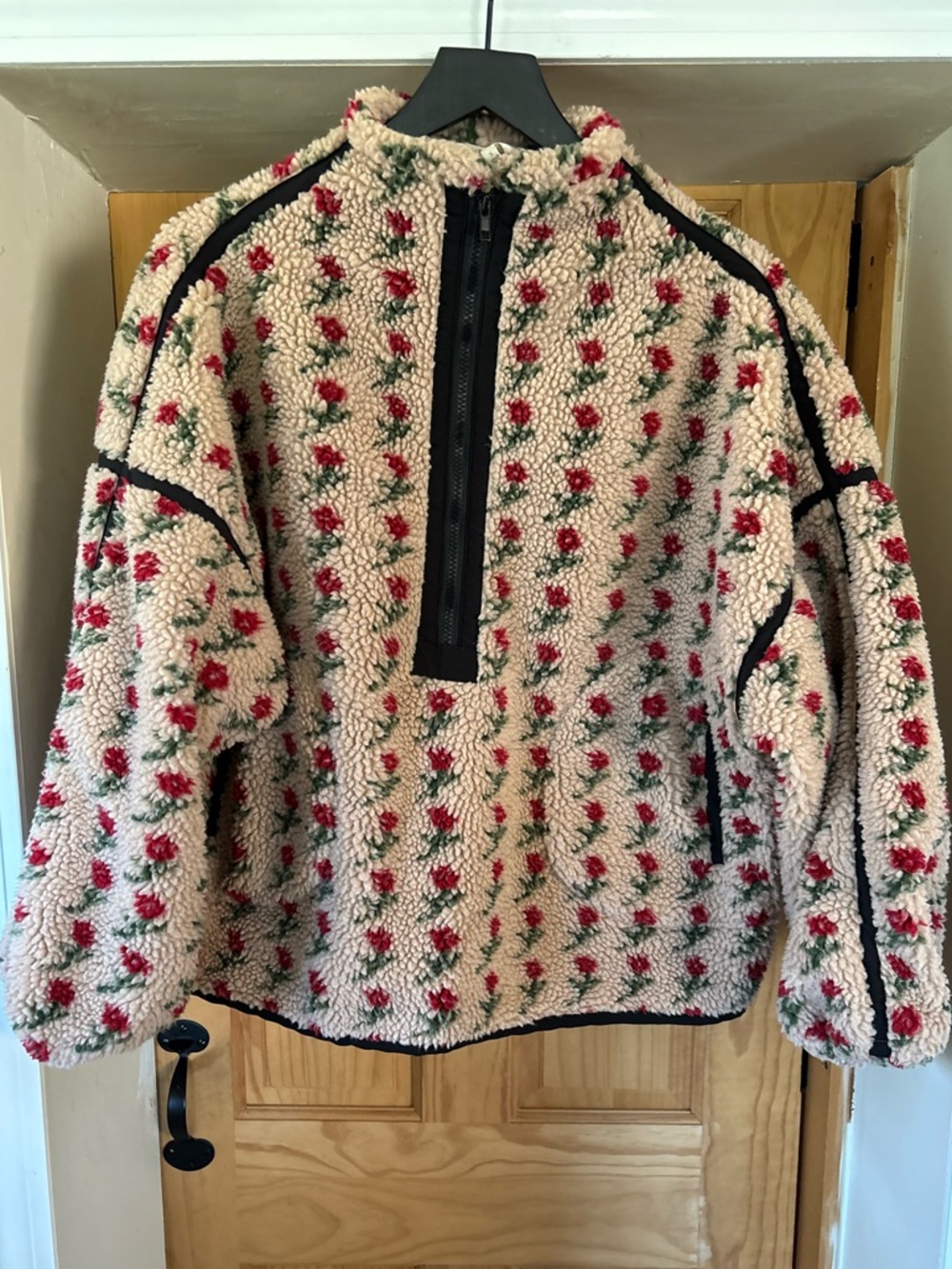 Cozy Teddy Plush Fleece, Oversized, PROMESA, Floral, Half-Zip Pullover, Fall S - Picture 11 of 16